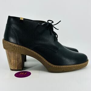 El Naturalista Women's NF74 Lichen Black Leather Ankle Booties Size 40 EU/ 9 US